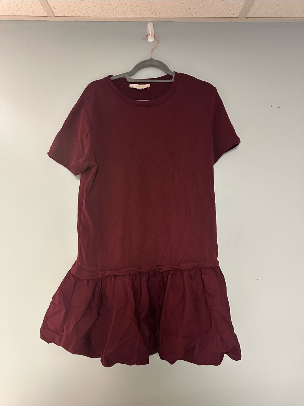 LOFT Maroon Ruffle-Hem Tee Dress